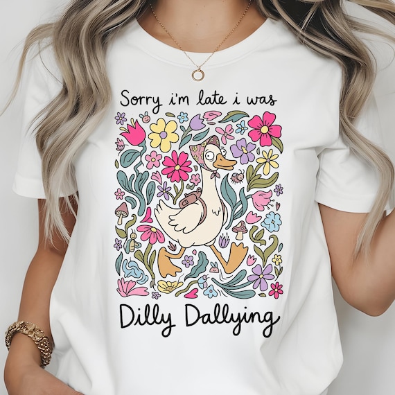 Sorry i'm Late i Was Dilly Dallying PNG, Boho Goose png, Colorful Cute Goose, Sublimation Design, Retro Floral Mama png ( DIGITAL DOWNLOAD )