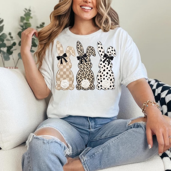 Easter PNG, Retro Brushstroke Bunny PNG, Coquette bow, Neutral Easter Bunnies Hand-Painted Design, Preppy Girls, Leopard Checkered Patterns
