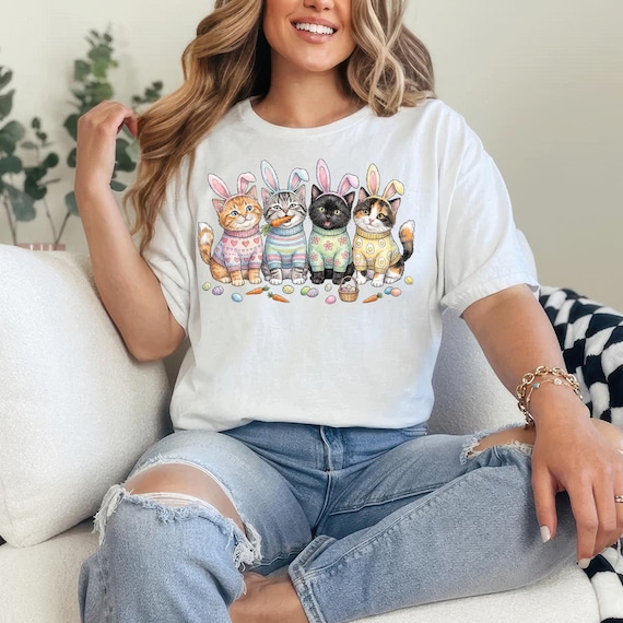 Easter Cats png, Bunny Ear Kittens png, Spring Easter Animal Graphic, Girly Easter shirt design, Easter png, Retro Easter png