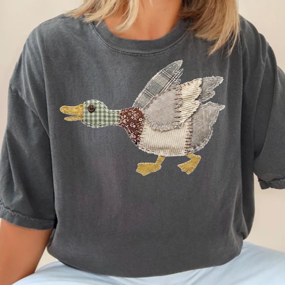 Patchwork Mallard Duck PNG, Quilted Appliqué Mallard Design for Shirts & Sweatshirts, Cozy Farmhouse Fabric Style dtf ( DIGITAL DOWNLOAD )