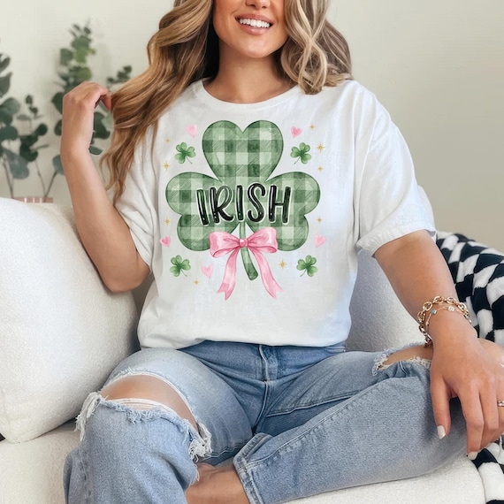 Preppy irish St Patrick's Day PNG, Retro Coquette St Patrick's Day Png Design, Brushstrokes Bold Irish Clover png, Checkered Shamrock
