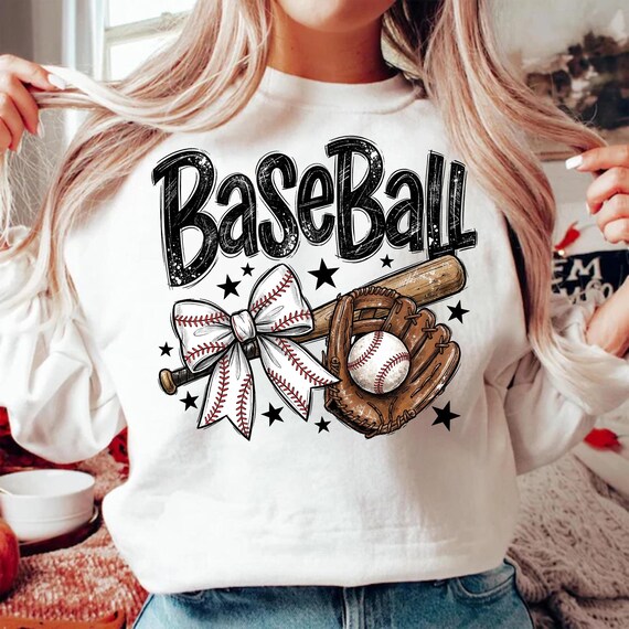 Coquette Baseball PNG, Vintage Bow Sublimation Design, Distressed Glove Bat Digital Download, Retro Sports Graphic, Baseball Mom