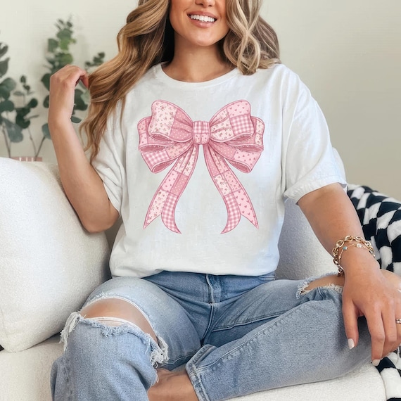 Patchwork Coquette Bow PNG, Pink Bow Sublimation Design, Girly Floral Patchwork PNG, Heart Faux Quilt, Digital Download