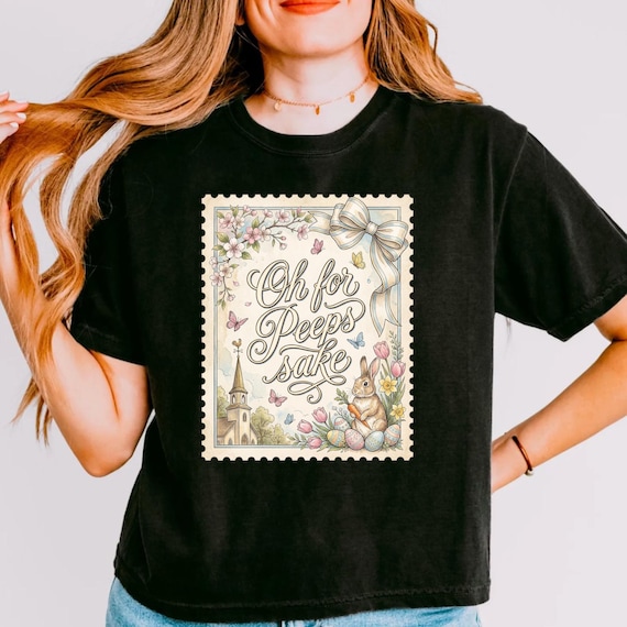 Oh For Peeps Sake Png, Vintage Easter Stamp Sublimation Design, Bunny Rabbit Church Graphic, Funny Christian Easter Digital Download