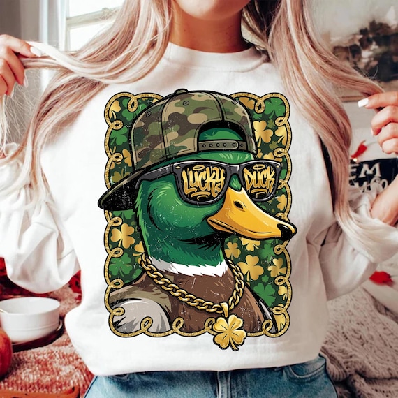 Lucky Duck PNG, Mallard Sunglasses, Kids St Patrick's Day Sublimation Design, Funny Irish Clover T-Shirt, Saint Patty's Boys Hunter Designs