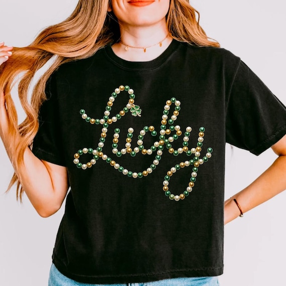 St Patricks Day PNG, Lucky Pearl PNG, Coquette Sublimation Design, Green Gold Beads Clover, Four Leaf Clover, Shamrock png