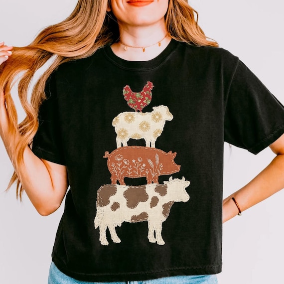 Western Cow Faux Patchwork png, Hen Pig Lamp png, Country Western Shirt Design, Farm Animal png, Western Animals png