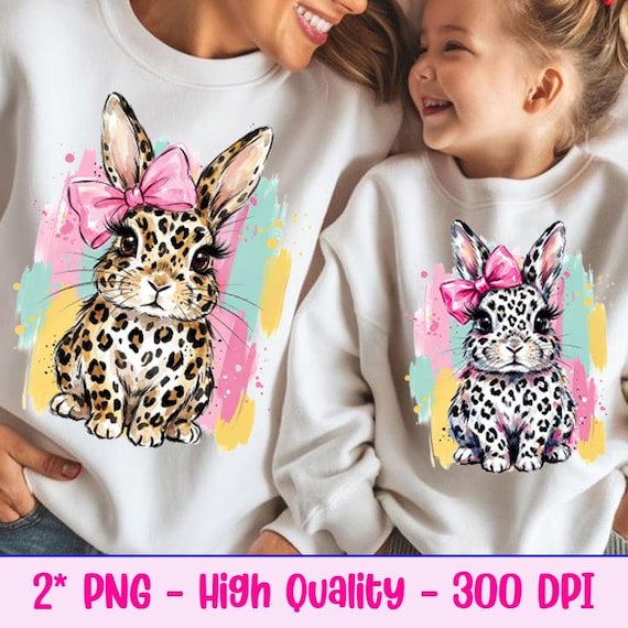 Easter PNG, Leopard Bunny Shirt, Pink Coquette Bow Easter, Spring Brushstroke, Hand Painted Easter Graphic, Popular Kids Easter png Girly