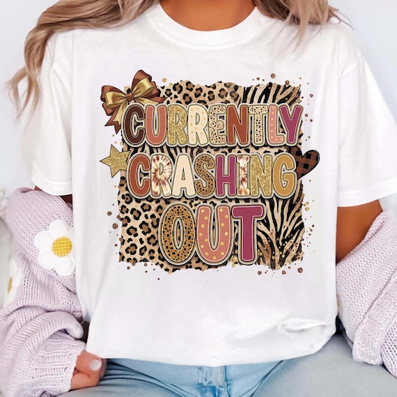 Currently Crashing Out PNG, Crash Out Girly Stripes, Retro Funny Quote, Sassy Sarcastic Shirt Design, Adult Humor, Preppy Bow Sublimation