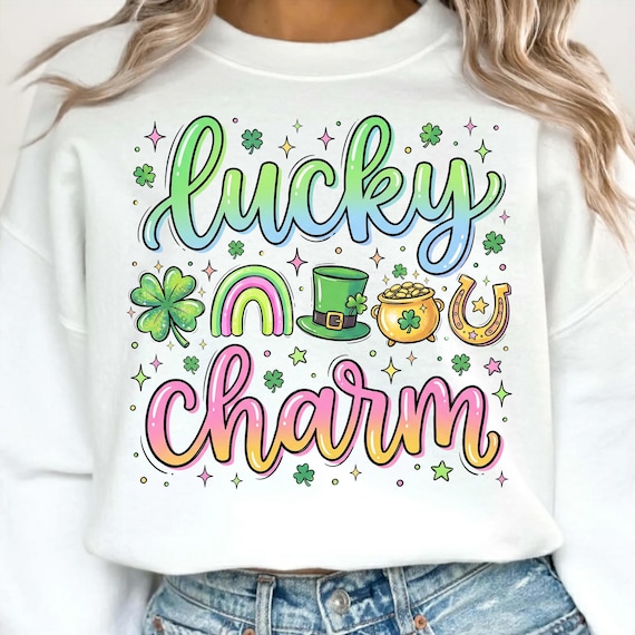 Lucky Charm PNG, Preppy St Patrick's Day Sublimation Design, Rainbow, Irish Mamas Digital Download, Shamrock Pot of Gold, Grandmas png