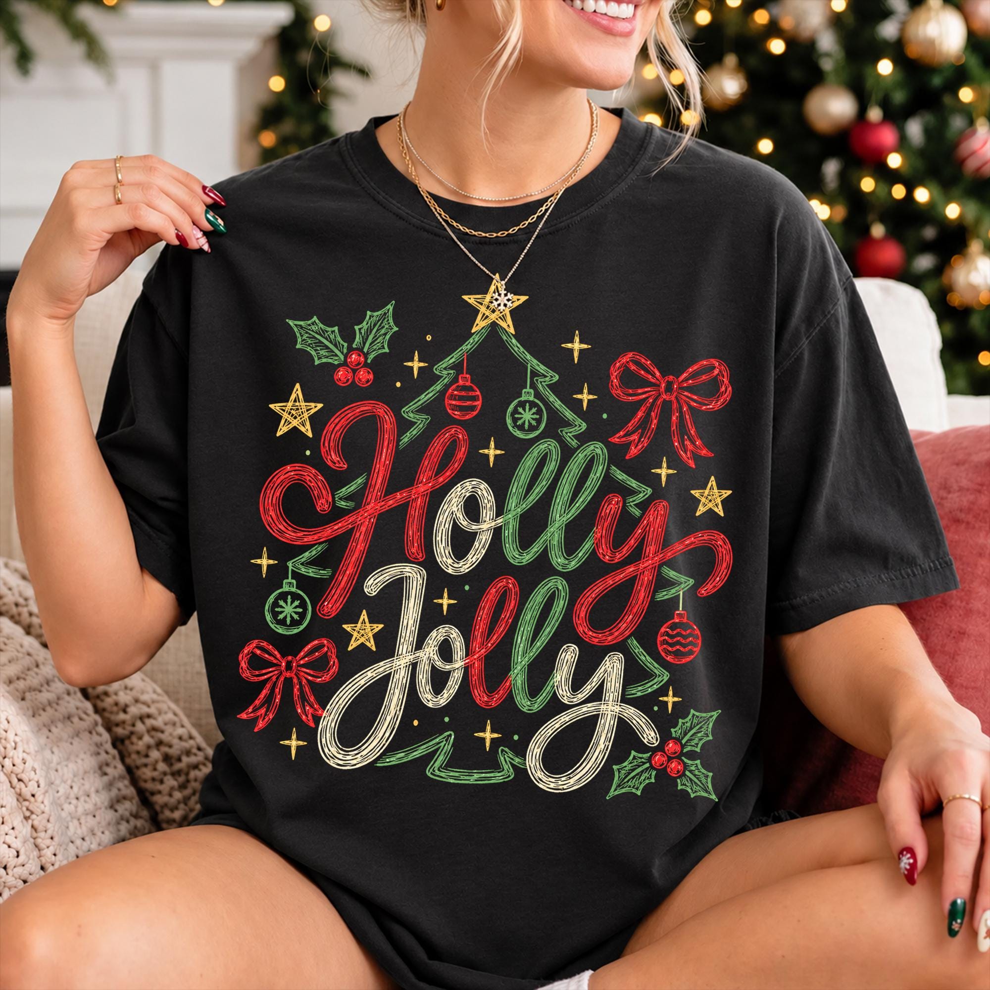 Holly Jolly Popular PNG, Merry png, Christmas Shirt Designs, Trending Chrsstmas Matching, Digital Prints Download for Shirts, Trendy DTF