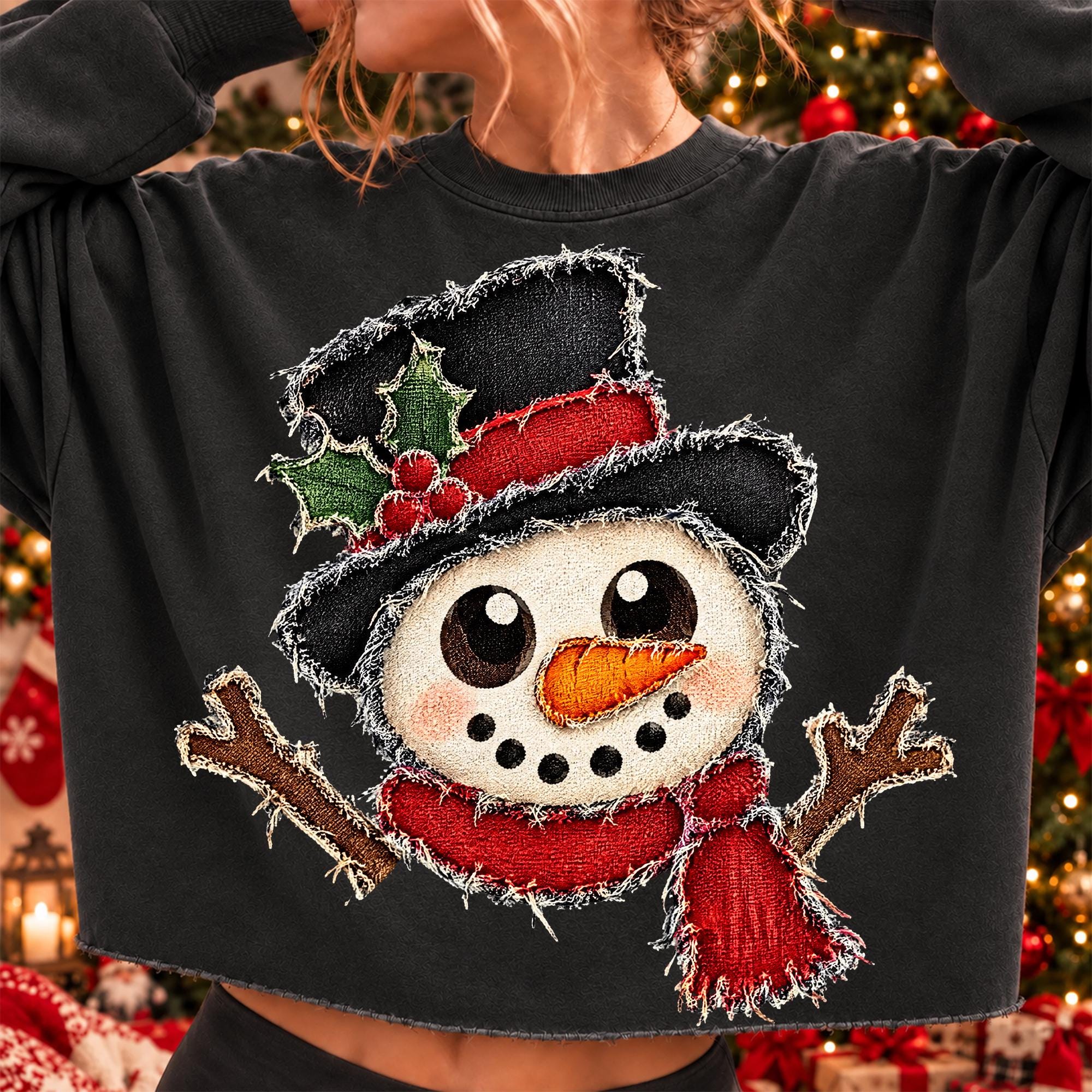 Cute Snowman Christmas PNG Sublimation Design, Frayed Patch Winter Frosty T-Shirt Graphic, Holiday DTF Digital Download